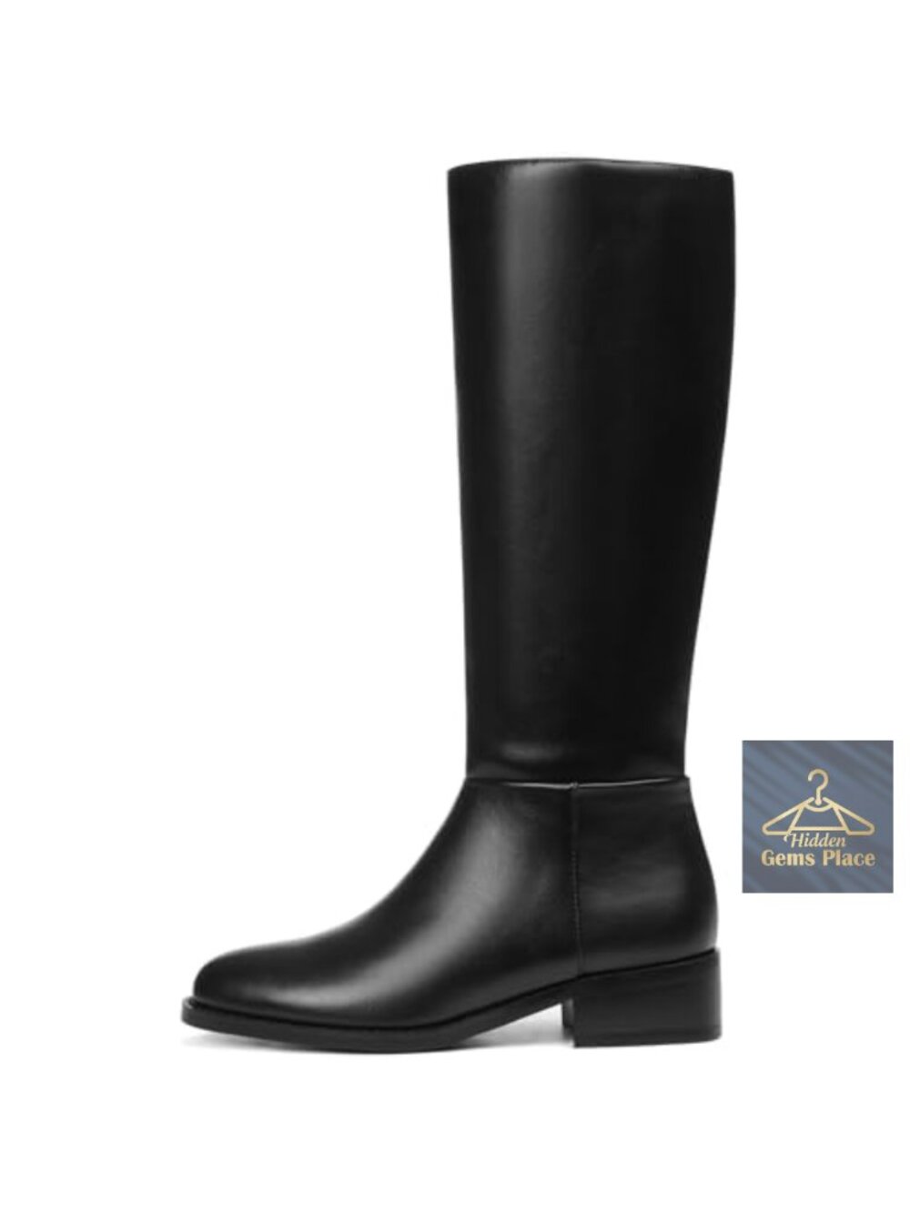 Knee High Boots Women Low Heel Elastic PU Round Toe Zip Winter Tall Boots
